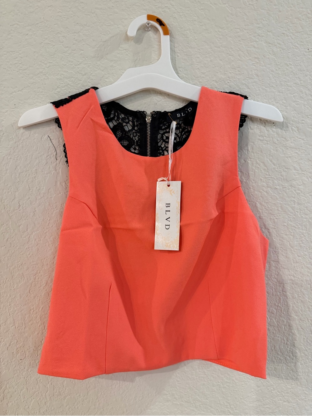 BLVD Coral-Orange Lace Back Sleeveless Top